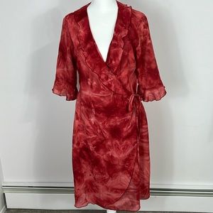 Wanted Red white tie dye sheer Wrap Dress robe size medium